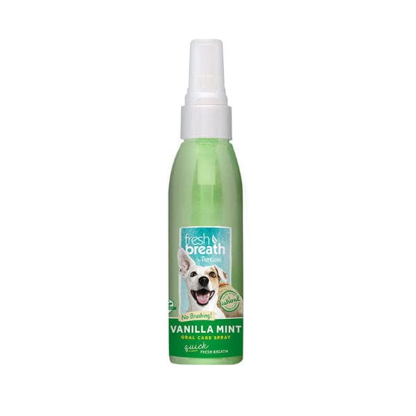 TROPICLEAN FRESH BREATH ORAL CARE SPRAY ODŚWIEŻAJĄCY ODDECH VANILLA MINT PIES 118ML - TROPICLEAN-FRESH-BREATH-ORAL-CARE-SPRAY-VANILLA-MINT-Spray-o-smaku-wanili-i-miety-odswiezajacy-oddech-psow---118-ml